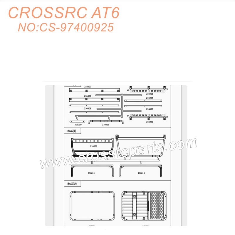 CROSSRC AT6 RC CAR Parts roll cage kit 216006 204201 CS-97400925