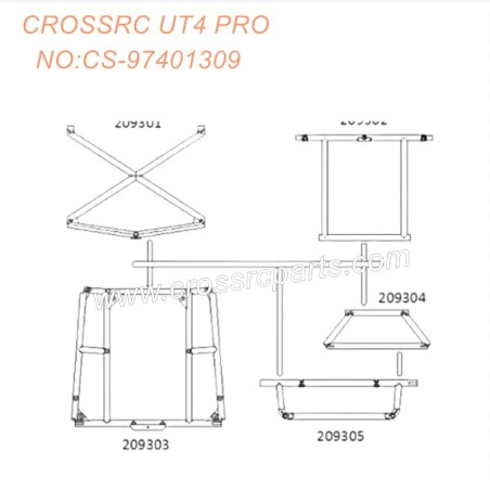 Crossrc UT4 Pro tiger shark 1/7 RC Car Parts pipe frame connection assembly CS-97401309