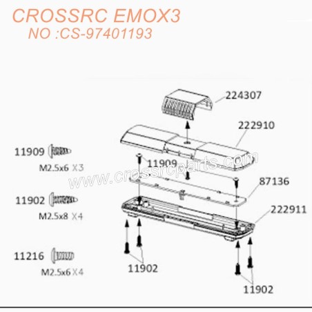 CROSSRC EMOX3 Big Tiger Parts Engineering Warning Top Light CS-97401193